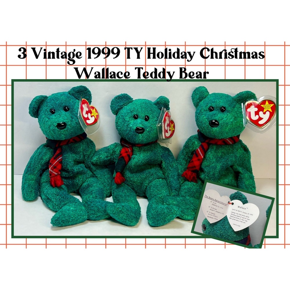 3 Original Ty Beanie Baby Wallace 1999‎ Lot Of 3